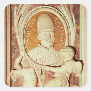 Pegatina Cuadrada Alivio de Damasus I en una nave pilastro