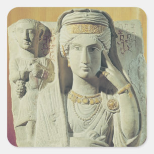 Pegatina Cuadrada Alivio funerario con una figura femenina