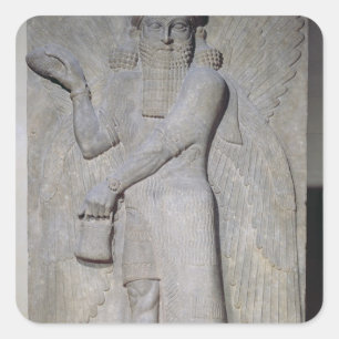 Pegatina Cuadrada Alivio que representa un genio con alas