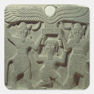 Pegatina Cuadrada Alivio representando a Gilgamesh entre dos