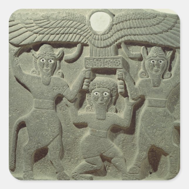 Pegatina Cuadrada Alivio representando a Gilgamesh entre dos (Anverso)