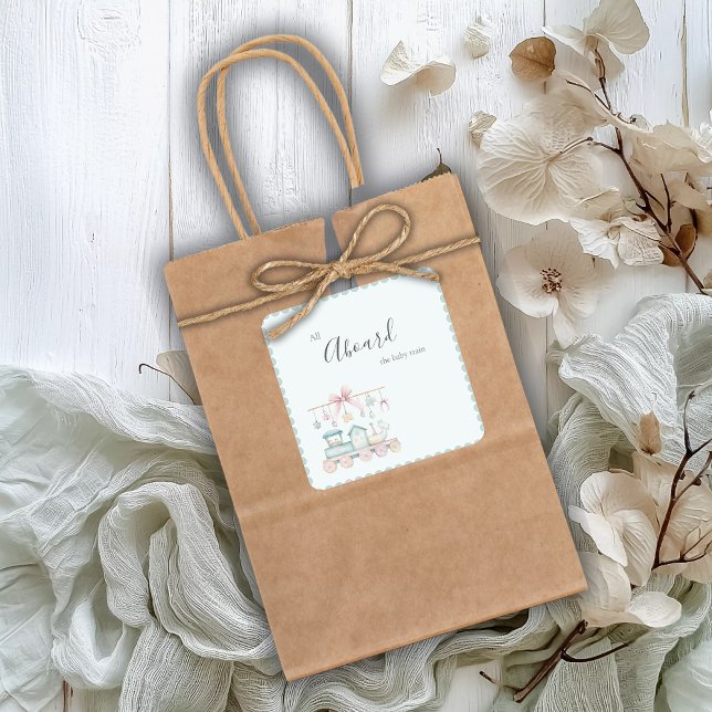 Pegatina Cuadrada All Aboard the Baby Train Baby Shower Sticker (Subido por el creador)