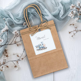 Pegatina Cuadrada All Aboard the Baby Train Blue Baby Shower Sticker