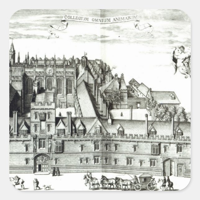 Pegatina Cuadrada All Souls College, Universidad de Oxford, 1675 (Anverso)
