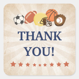 Pegatina Cuadrada All Star Sports Baby Shower Favor