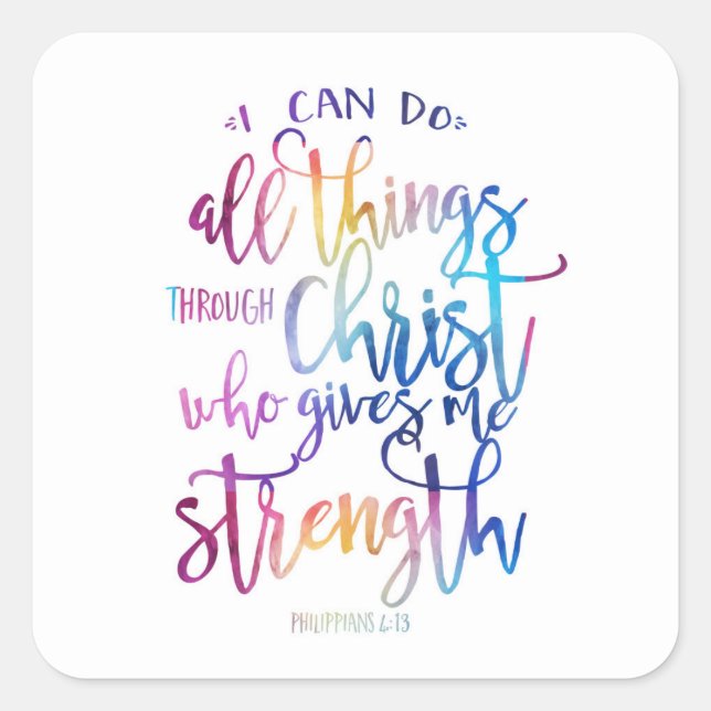 Pegatina Cuadrada All Things Through Christ Bible Quote Typography S (Anverso)