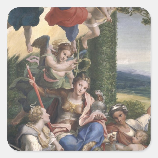 Pegatina Cuadrada Allegory of the Virtues, c.1529-30 (Anverso)