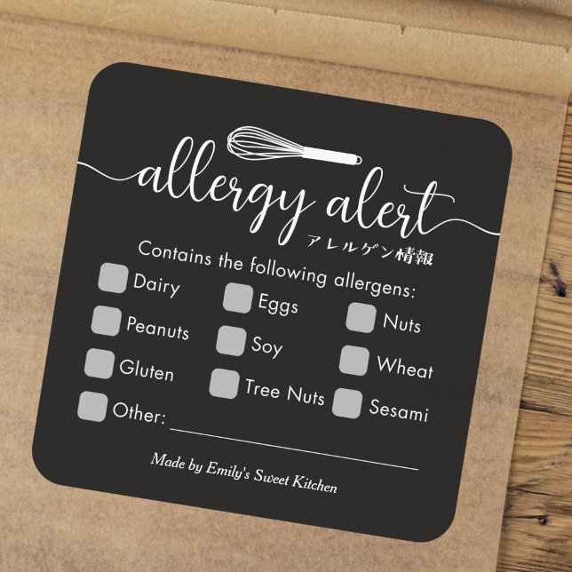 Pegatina Cuadrada Allergy Alert Allergens Warning Black Whisk (Subido por el creador)