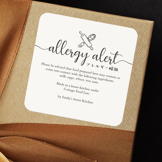 Pegatina Cuadrada Allergy Alert Warning Rolling Pin Whisk Minimalist (Subido por el creador)