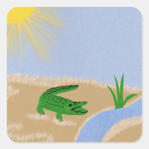 Pegatina Cuadrada Alligator Green Whimsical Personalizado Art
