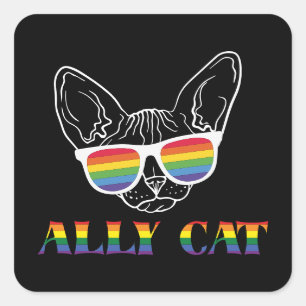 Pegatina Cuadrada Ally Cat Gato corto Arcoiris Orgullo
