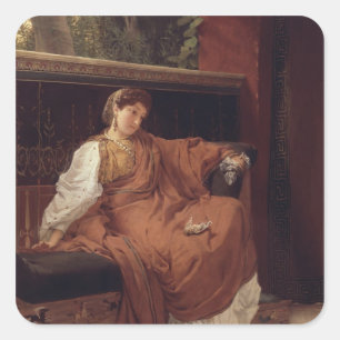 Pegatina Cuadrada Alma-Tadema Lesbia llorando por una espuma