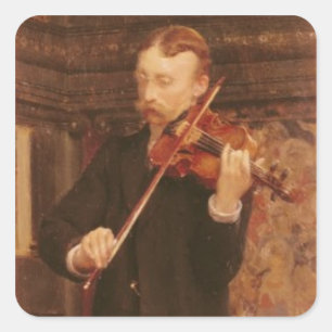 Pegatina Cuadrada Alma-Tadema   Maurice Sons tocando el violín