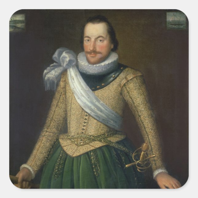Pegatina Cuadrada Almirante Sir Thomas Button (d.1694) (Anverso)