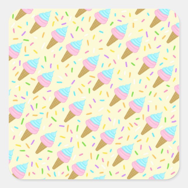 Pegatina Cuadrada Almofada fofa com estampa contínua de sorvetes (Anverso)