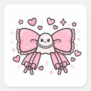 Pegatina Cuadrada Almohada con lazo rosa Coquette 