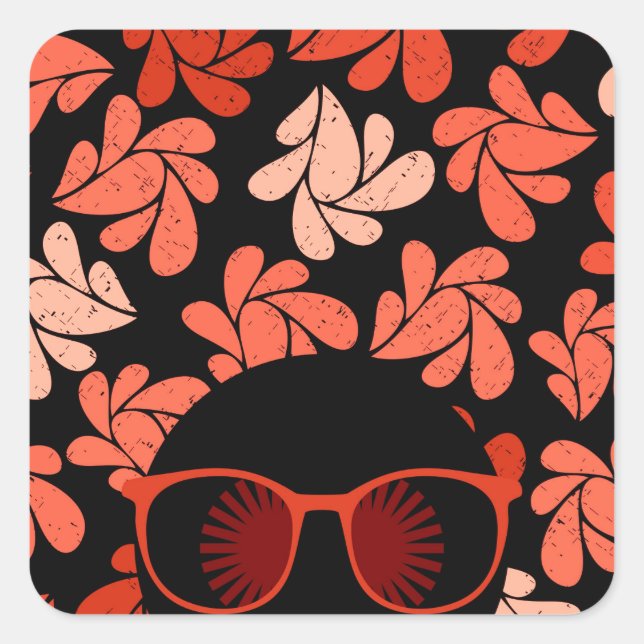 Pegatina Cuadrada Almohada Coral Afro Love (Anverso)