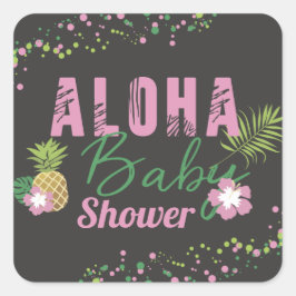 Pegatina Cuadrada Aloha Baby Chica Rosado y Verde Tropical Baby Show