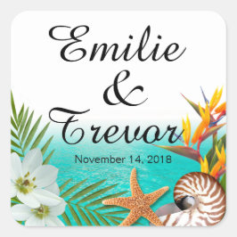 Pegatina Cuadrada Aloha Beach Wedding Plumeria Frangipani