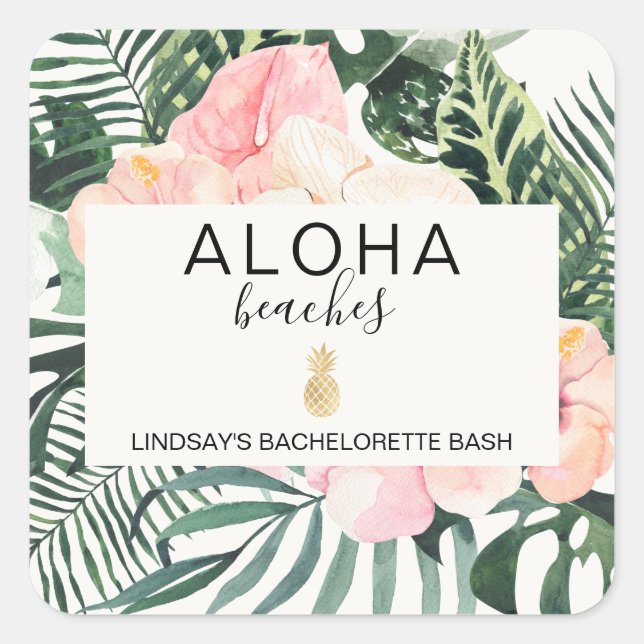 Pegatina Cuadrada Aloha Beaches Bachelorette (Anverso)