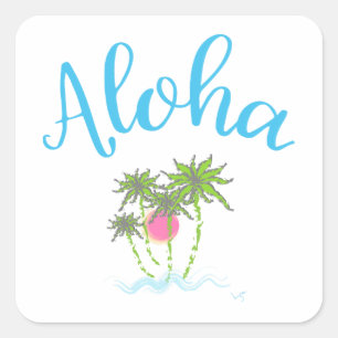 Pegatina Cuadrada Aloha Bebe Estilo Hawaiano Verano