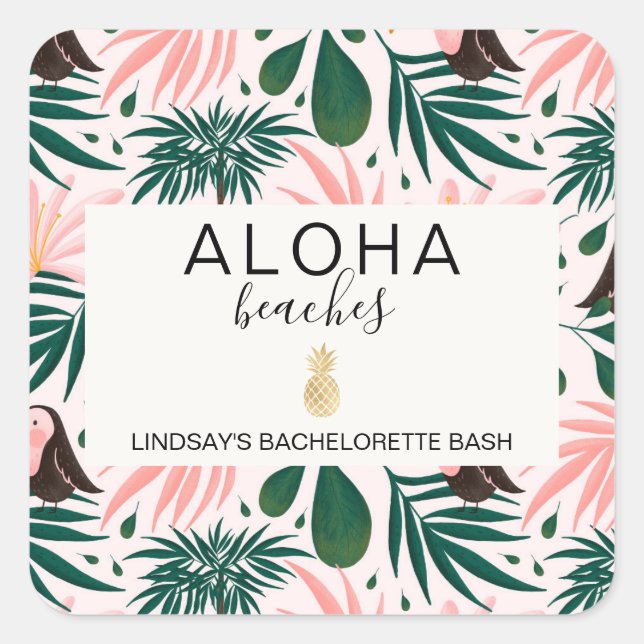 Pegatina Cuadrada Aloha Bebida Tropical Bachelorette (Anverso)