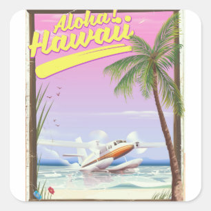 Pegatina Cuadrada ¡Aloha! Cartel de viaje al estilo vintage de Hawái