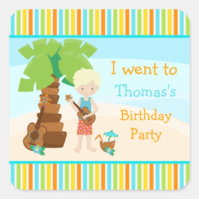 Pegatina Cuadrada Aloha Cute Blonde Hair Fiesta (Anverso)