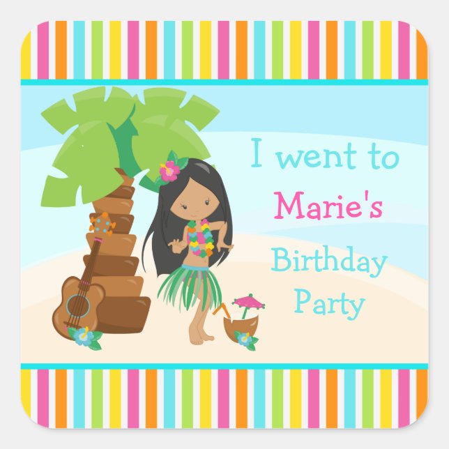 Pegatina Cuadrada Aloha Cute Fiesta Chica afroamericano (Anverso)