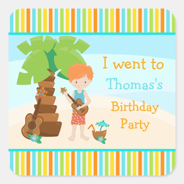 Pegatina Cuadrada Aloha Cute Red Hair Fiesta (Anverso)