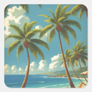 Pegatina Cuadrada Aloha de viajes hawaianos de estilo vintage desde
