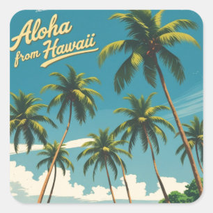 Pegatina Cuadrada Aloha de viajes hawaianos de estilo vintage desde 