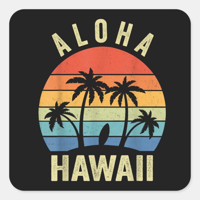 Pegatina Cuadrada Aloha Hawaii Hawaii Isla Shirt Palm Beach Surf (Anverso)