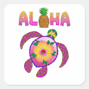 Pegatina Cuadrada Aloha Hawaiian Honu Turtle