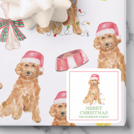 Pegatina Cuadrada Alojamiento de regalo de Santa Dog para Navidades 