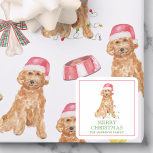 Pegatina Cuadrada Alojamiento de regalo de Santa Dog para Navidades