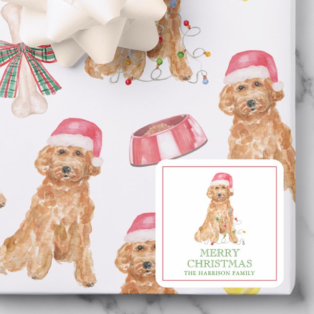 Pegatina Cuadrada Alojamiento de regalo de Santa Dog para Navidades  (Subido por el creador)