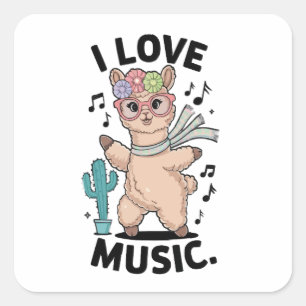 Pegatina Cuadrada Alpaca love music