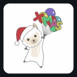Pegatina Cuadrada Alpaca Merry Christmas Winter Animals Alpacas<br><div class="desc">La Alpaca para Navidades con globos XMA. Animales divertidos con regalos y nieve para las vacaciones. También es gracioso para los Navidades en julio. Las Alpacas son animales dulces y perfectas para los Navidades.</div>