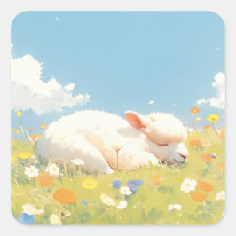 Pegatina Cuadrada Alpaca Sleeping Meadow