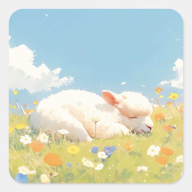 Pegatina Cuadrada Alpaca Sleeping Meadow (Anverso)