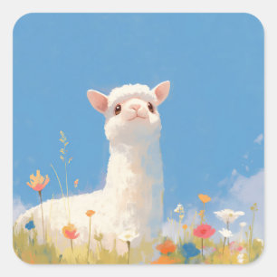 Pegatina Cuadrada Alpaca Springtime Serendipity