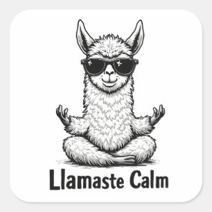 Pegatina Cuadrada Alpaca Stay Calm Llamaste Lama Yoga Funny