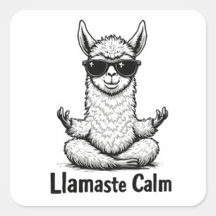 Pegatina Cuadrada Alpaca Stay Calm Llamaste Lama Yoga Funny