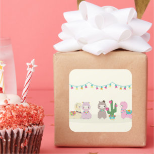 Pegatina Cuadrada Alpacas