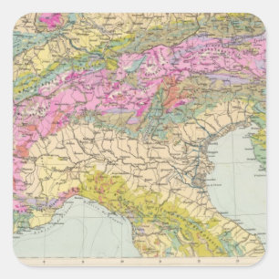 Pegatina Cuadrada Alpenlander - Atlas Map of the Alps