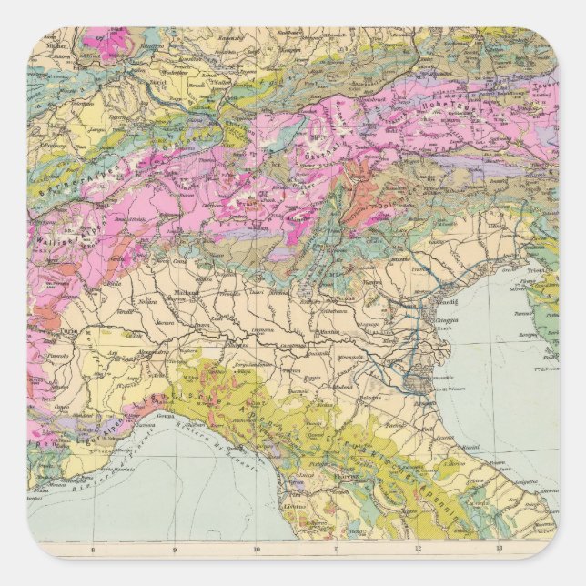 Pegatina Cuadrada Alpenlander - Atlas Map of the Alps (Anverso)