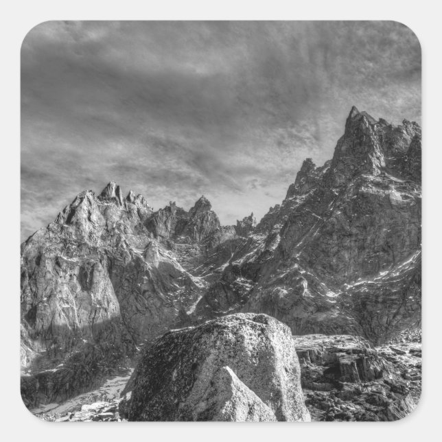 Pegatina Cuadrada Alpes franceses Chamonix Panorama (Anverso)