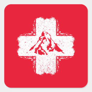 Pegatina Cuadrada Alpes suizos Matterhorn - Suiza