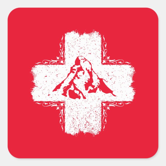 Pegatina Cuadrada Alpes suizos Matterhorn - Suiza (Anverso)